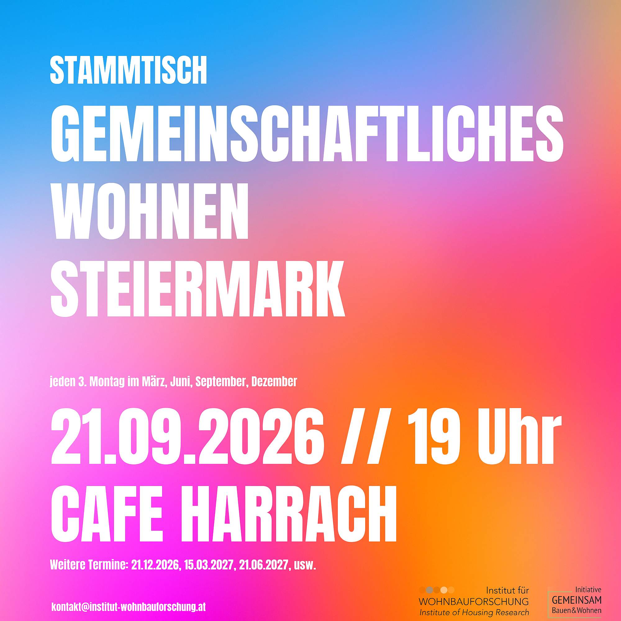 Stammtisch Gemeinschaftliches Wohnen Steiermark – Plakat vom 21. September 2026